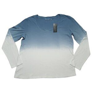 Candace Cameron Bure Top Womens Medium Blue Ombre Two Tone Long Sleeve Shirt New